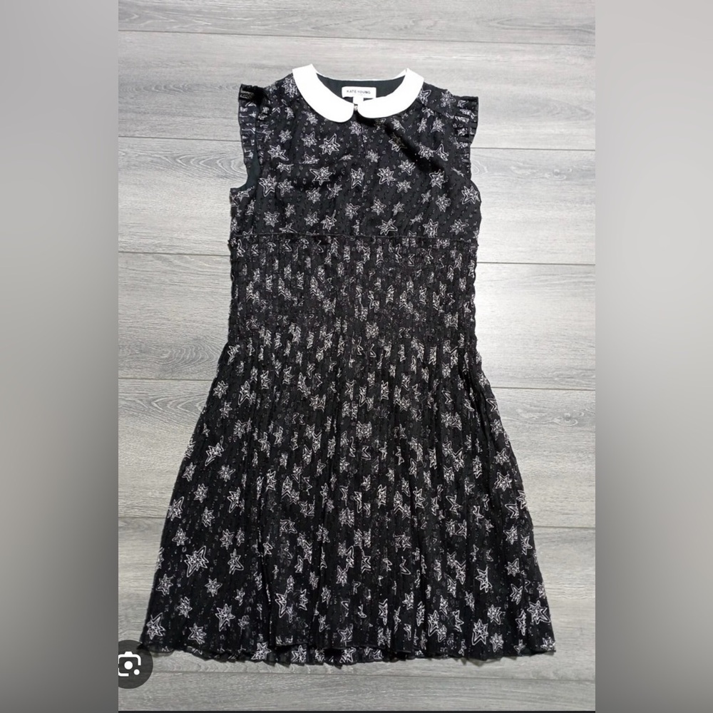 NWT Kate young size L  dress black ck and White Ruffled Tiered Sleeveless Dress